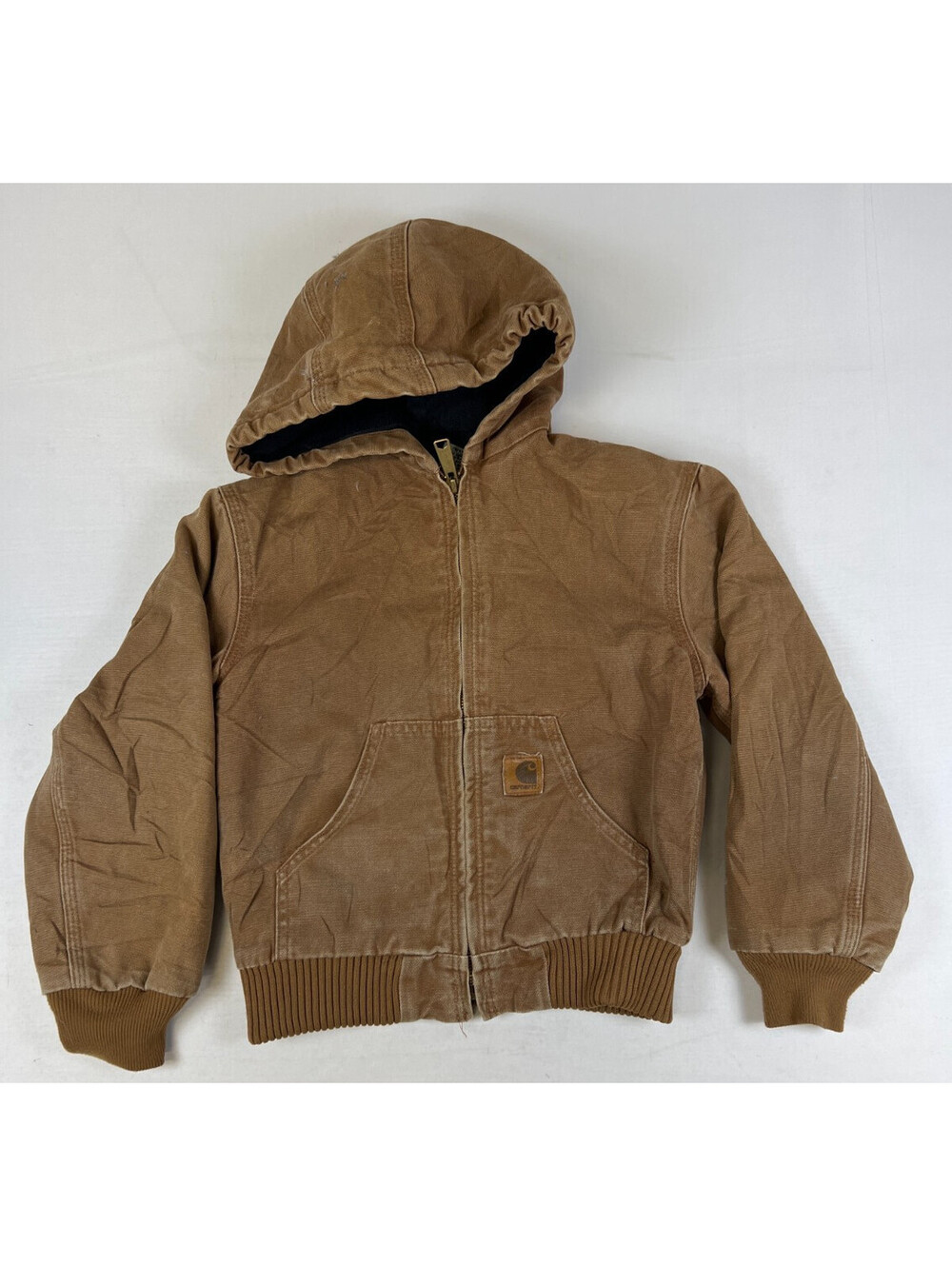 Carhartt YYJ130 Youth Active Jacket Brown Thermal Lined Hooded Coat Size Medium